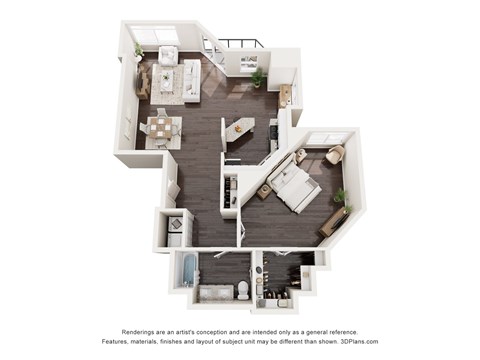 Floor plan for 1 bed, 1 bath, 1153 sqft